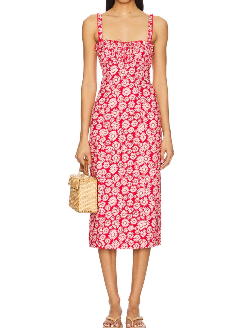 Free People Lucinda Printed Midi Dress in Tomato Daisy Size XS/ Small
